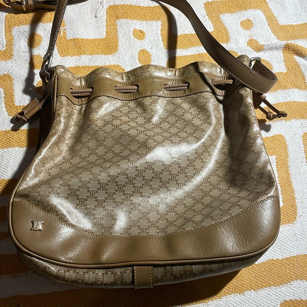 Vintage Celine Drawstring Tan Macadam . Good used condition.